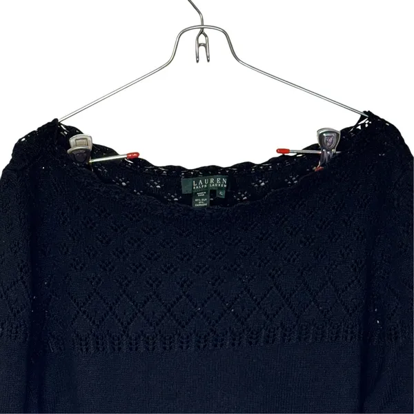 Lauren Ralph Lauren Womens Silk Cashmere Crochet Boatneck Sweater Black XL - Image 2