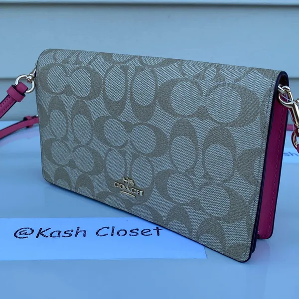 Coach Anna Foldover Clutch Crossbody -Khaki /Pink - Image 3