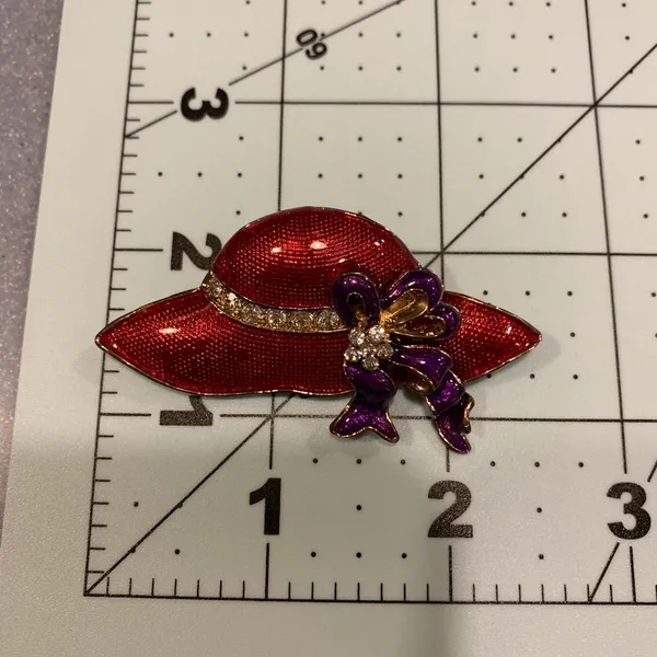 Red Hat Purple Ribbon Rhinestone Brooch Pendant Lapel Pin Red Hat Society - Image 5