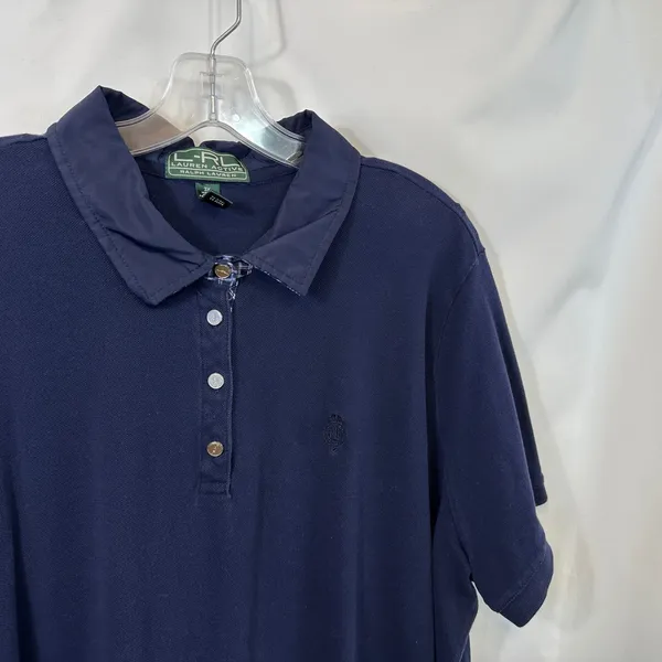 VTG Lauren Ralph‎ Lauren Plus Size 3X Polo Shirt Top Navy Blue Cotton Y2K 733 - Image 4