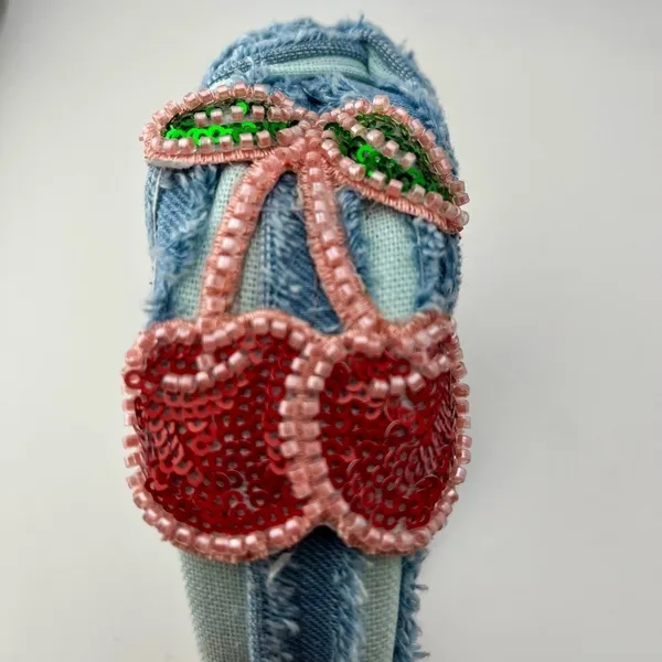 Embellished Denim Headband with Cherry Design NEW Blue - Image 5