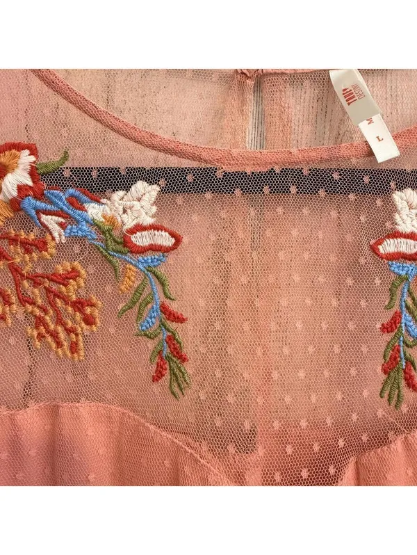 Women's Large Coral Embroidered Swiss Dot Mesh Boho Dress - Image 11