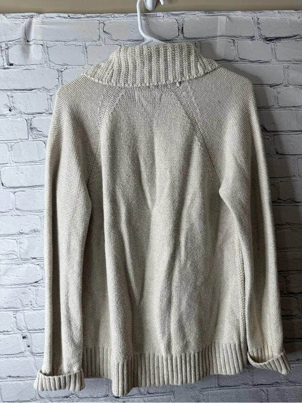 Eddie Bauer Cream Cable Knit Zip-Up Shawl Cardigan size large - Image 4