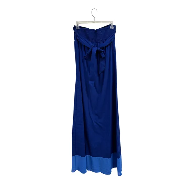 Tommy Bahama Royal Blue Strapless Maxi Dress Smocked Back Pockets TSW11101C M - Image 3