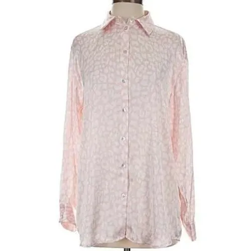 Zara Button Up Shirt Women‎ Small Pink Animal Print Satin Relaxed Blouse - Image 5