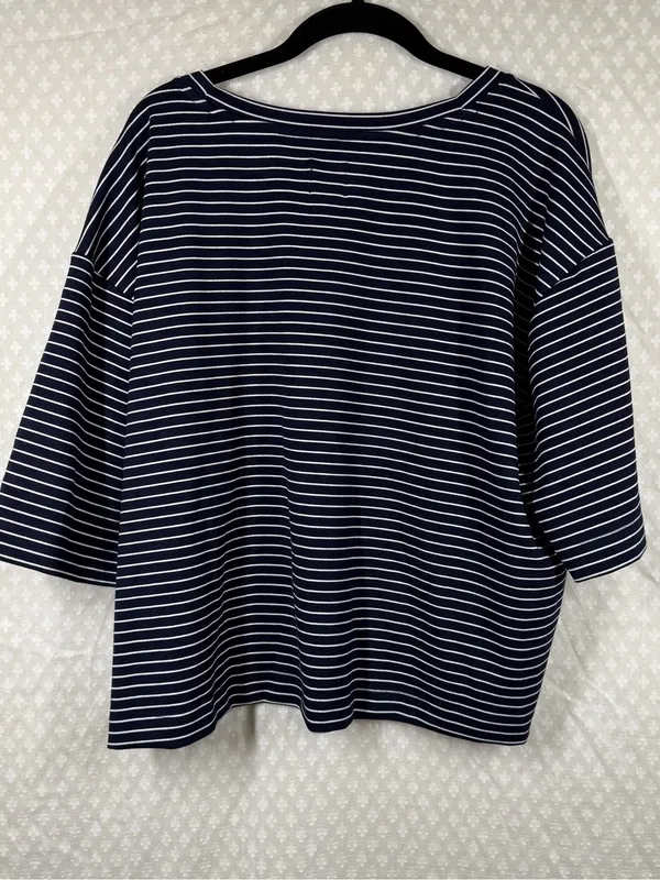 Anthropologie Maeve Dark Blue White Striped Short Sleeve Boxy‎ Top - Image 4