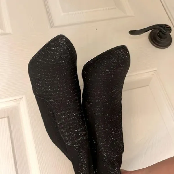 Jacobies Black Shimmer Thigh High Stiletto Boots - Image 12