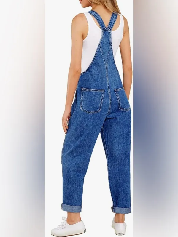 Relaxed Blue Denim Women’s Overalls with Front Bib Pocket, Stretch A1 Cody Blue. - Image 2