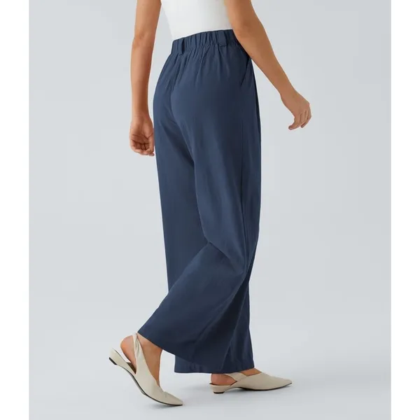 Halara Wide Leg Flowy Solid Palazzo Casual Linen Feel Pants Sec Blue XL petite - Image 5