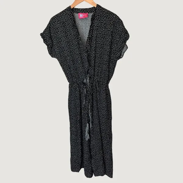 Hsquared Black Polka Dot Wide Leg Jumpsuit V-Neck Short Sleeve J3022 Womens M - Image 2