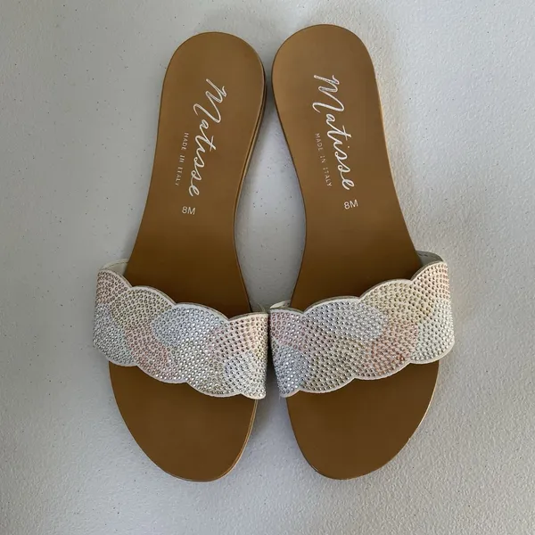 Matisse Beaded Slide Sandals White Multicolor Made In Italy Women's Size 8 - Image 8