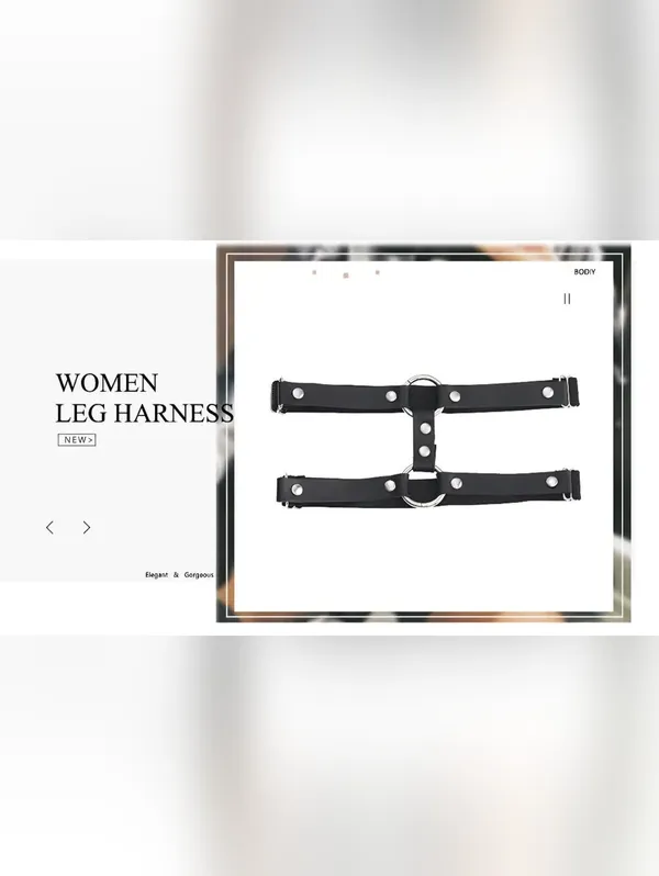 Black Leg‎ Harness Faux Leather Style With Metal Rings And Studs - Image 11