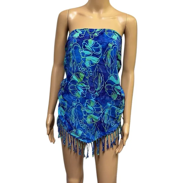 Bali Batiks Resort Wear Handpainted Rayon Fringed Triangular Sarong Scarf Wrap - Image 5