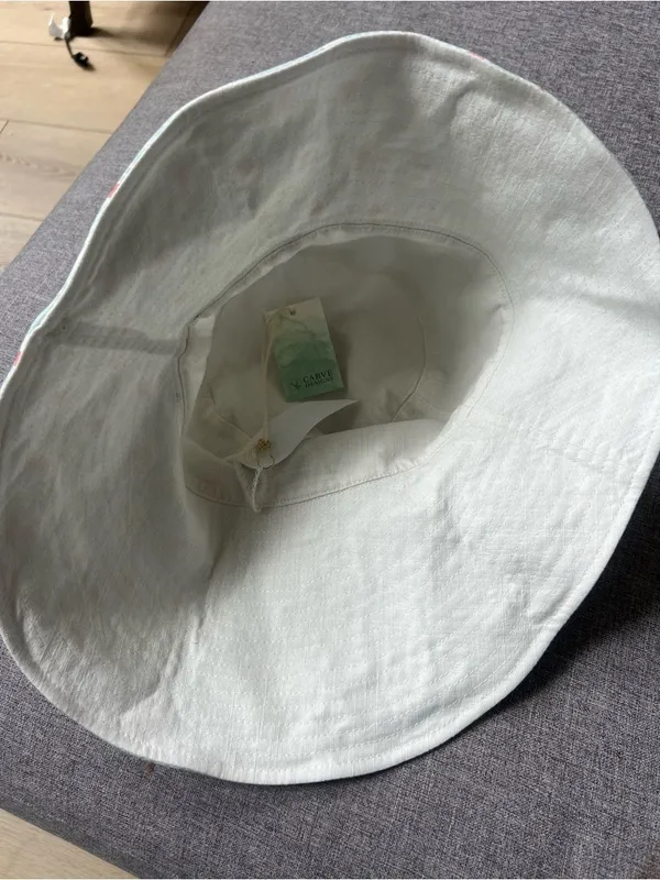 Carve Designs NWT Reversible Bucket Hat in Cinema Cloud Aqua Pattern and White - Image 6