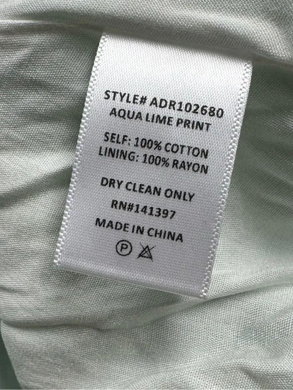 ASTR The Label Ruched Bodice Cotton Aqua Lime Print Dress Women’s Large - Image 4