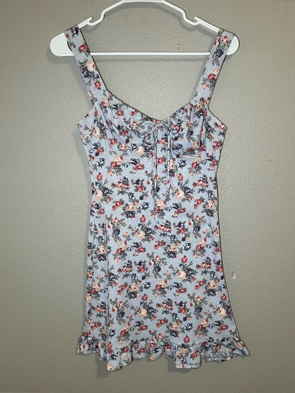 Reformation Nevada Blue Floral Print Ruffle Hem Mini Dress Women’s Size Small - Image 2