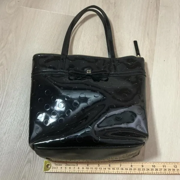Kate Spade Jeralyn Camellia Street Black Patent Leather Circle Embossed Tote Bag - Image 3