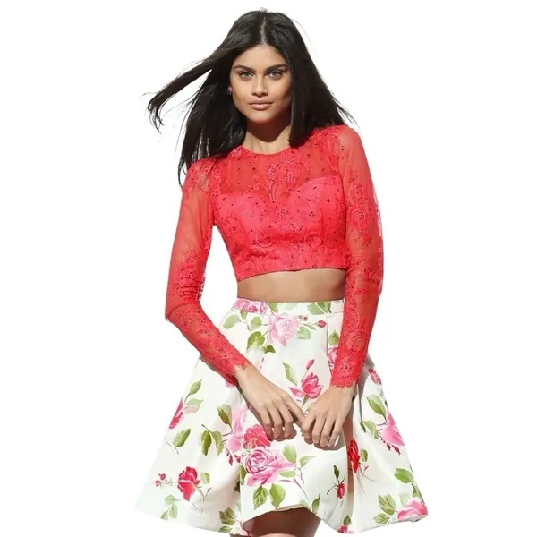 Sherri Hill 50563 Pink Rose Floral Fit Flare Skirt White Designer Size 0 Bridal - Image 5