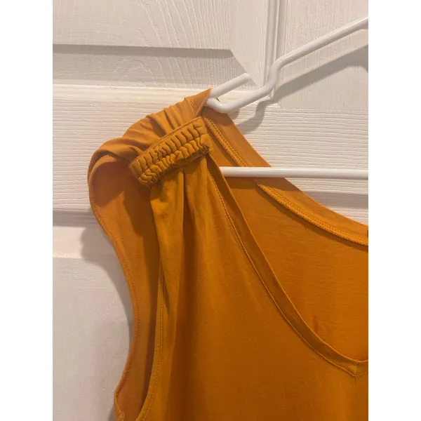 Gap Womens Mustard Yellow 100%‎ Pima Cotton Ruched Cap Sleeve V-Neck Top Large - Image 2