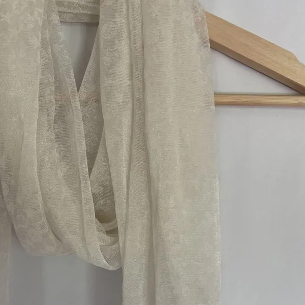 Sheer floral white scarf lightweight elegant delicate frilled design - Image 3