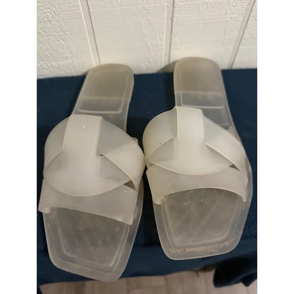 Steve Madden Clear Jelly Slide Sandals Square Toe Crisscross Straps Size 10 - Image 3