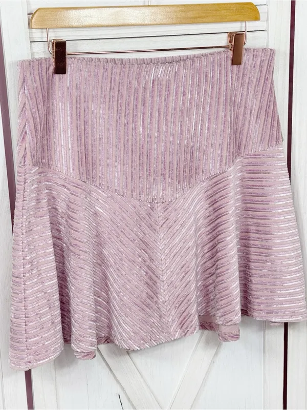 Free People Camden Velour Corduroy Skater Mini Skirt Pink Large Ballet Fairy - Image 7