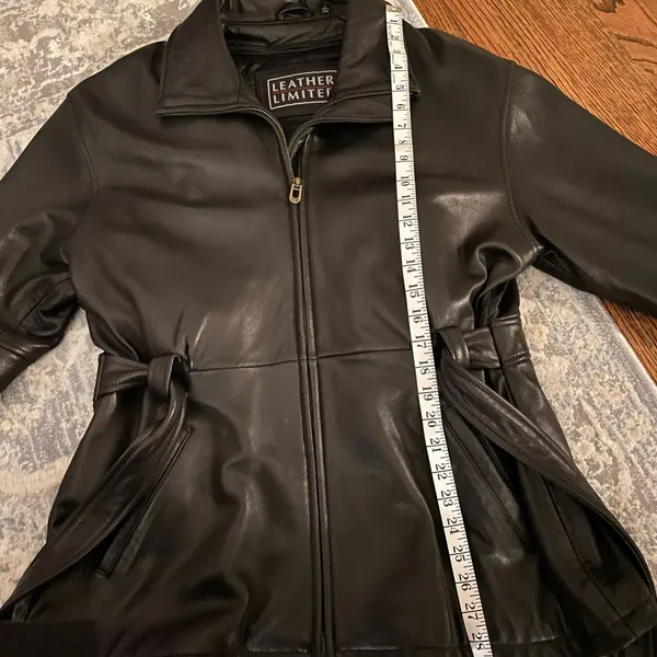 Vintage Leather Limited Brown Black Genuine Leather Belted Jacket Size Large - Image 5