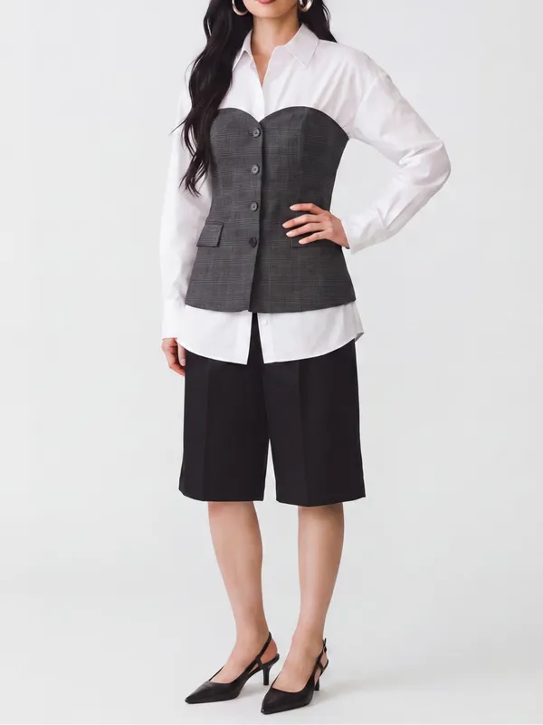 Zara Gray Plaid Strapless Bustier Top corset waistcoat office siren tailored - Image 5