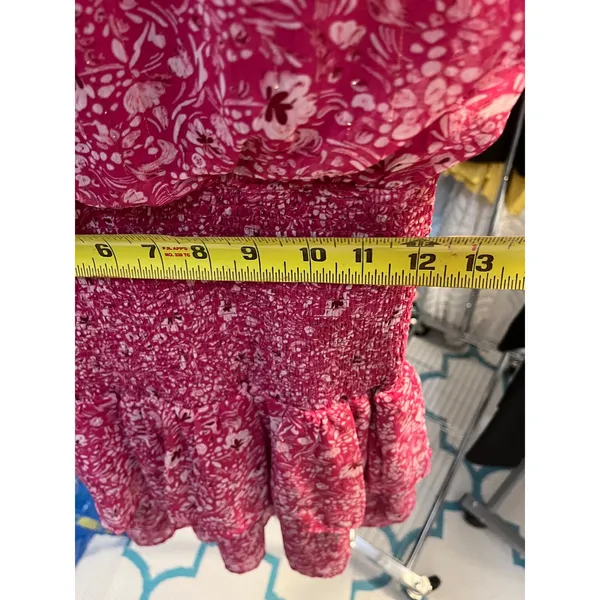 NEW AQUA Pink Floral Smocked Mock‎ Neck Metallic Mini Dress Small IDK7297 - Image 7
