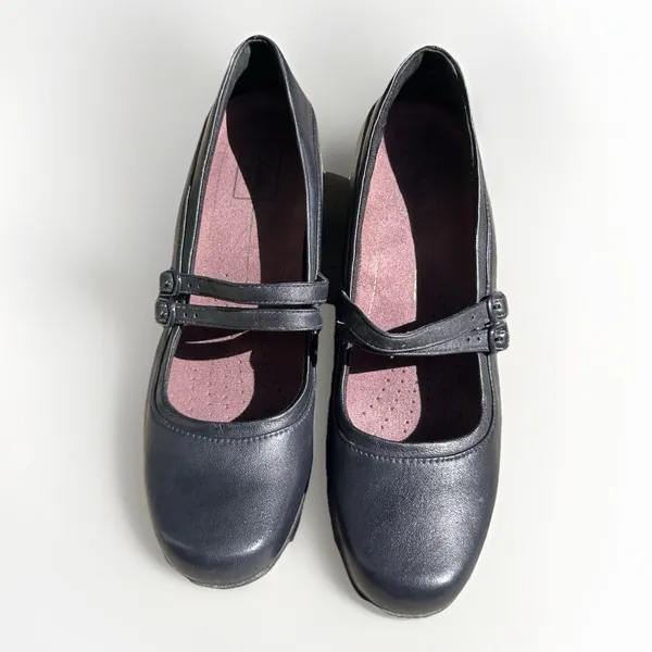 Clarks Womens Sugar Dust Mary Jane‎ Pump Size 9 M Navy Blue Low Block Heel Shoes - Image 3