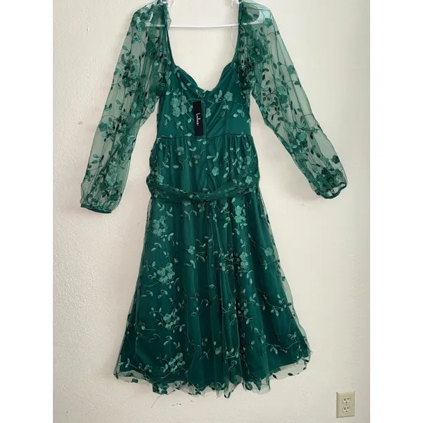 Lulus Darling‎ Charisma Emerald Mesh Embroidered Midi Dress Size Small NWT - Image 2