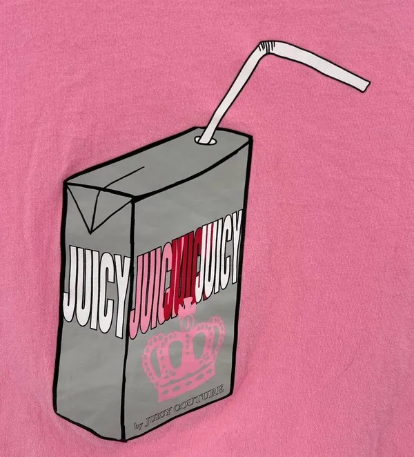 Juicy Couture pink baby tee XL juice box fitted cap sleeve retro cropped - Image 3