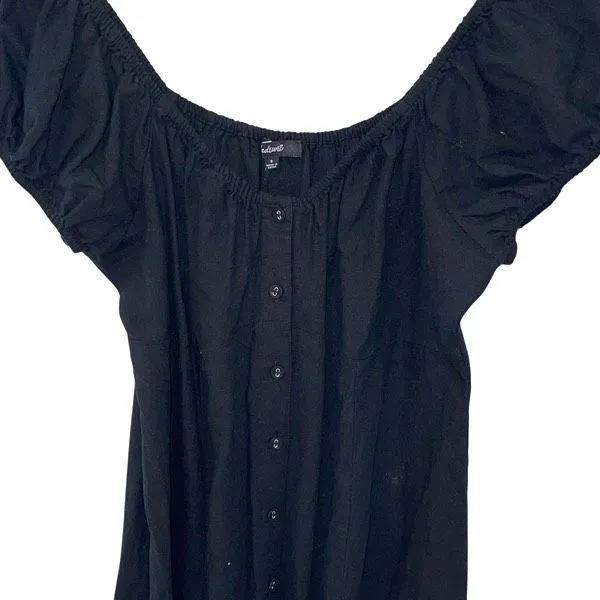 Madewell Womens Linen Blend Button Front Cap Sleeve Margie Mini Dress Black Sz 8 - Image 2
