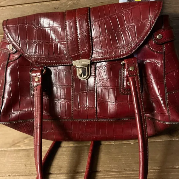 Vintage Liz Claiborne Handbag shoulder bag Crocodile red Faux Leather 80s - Image 5