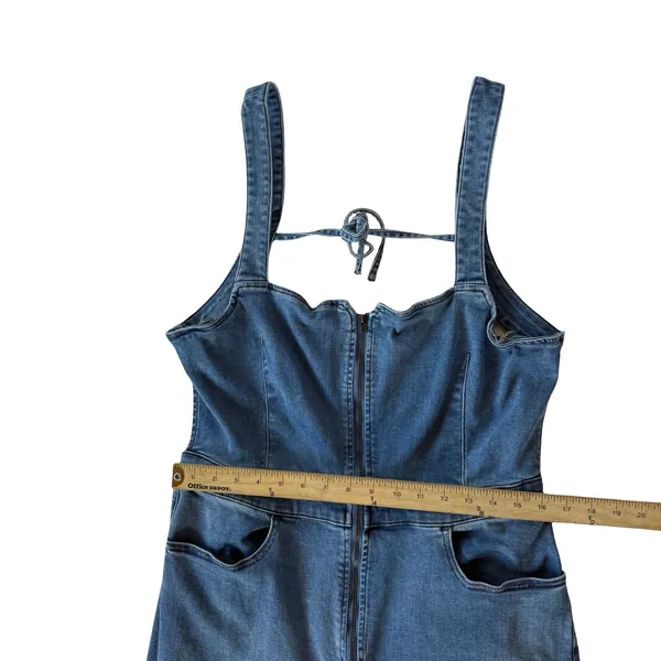 Free People We The Free CRVY Blue Denim backless jumpsuit Size 16 - Image 9