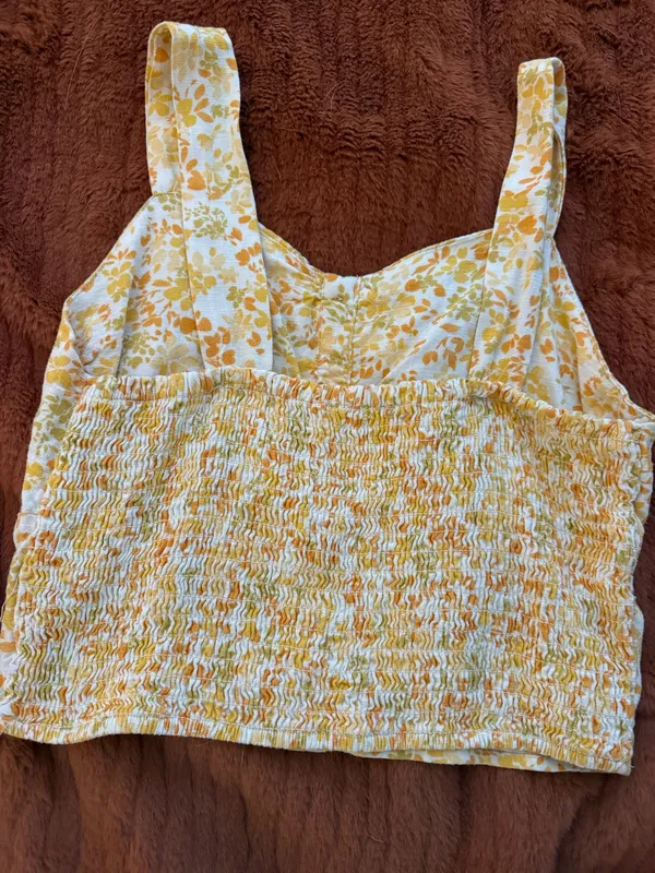 Floral Cropped Square Neck Top Yellow Size XL - Image 3