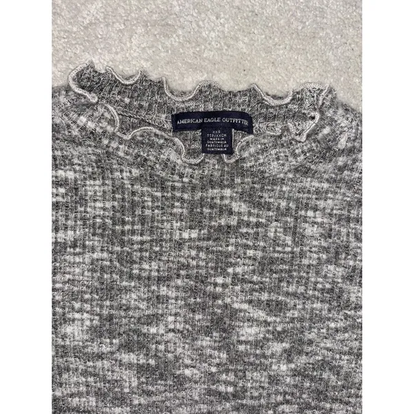 American‎ Eagle XXS Women's Gray Soft Knit Lettuce Trim Plush Swing Dress - Image 3
