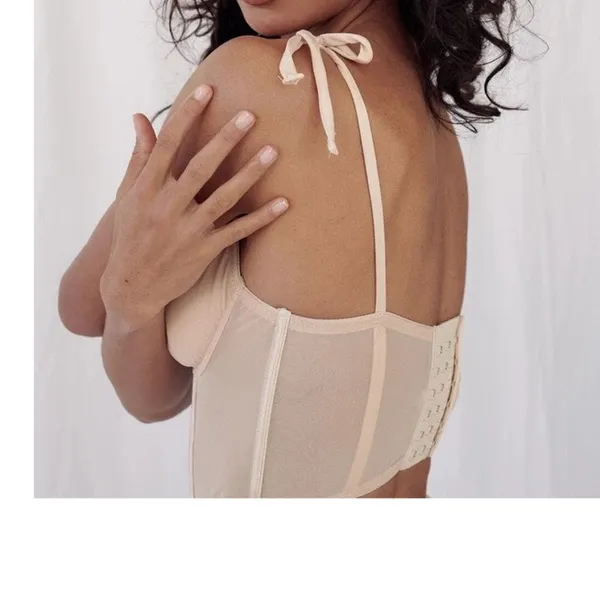 Kat The Label Femme Bustier Top Womens S Beige Tie Straps‎ Flirty Chic Coquette - Image 4