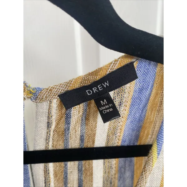 DREW Anthropologie Medium Lemon Cole Linen Yellow Striped Jumpsuit Raw Hem‎ - Image 5