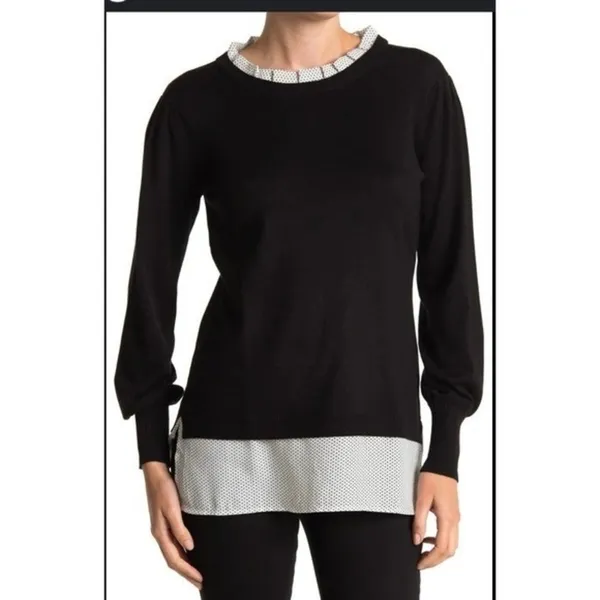 Adrianna Papell Black Pink‎ Polka Dot Layered Sweater Size S - Image 10