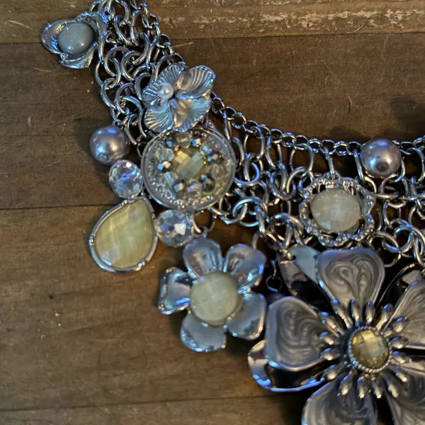 Ny Collection silver tone floral charms statement bib necklace - Image 6