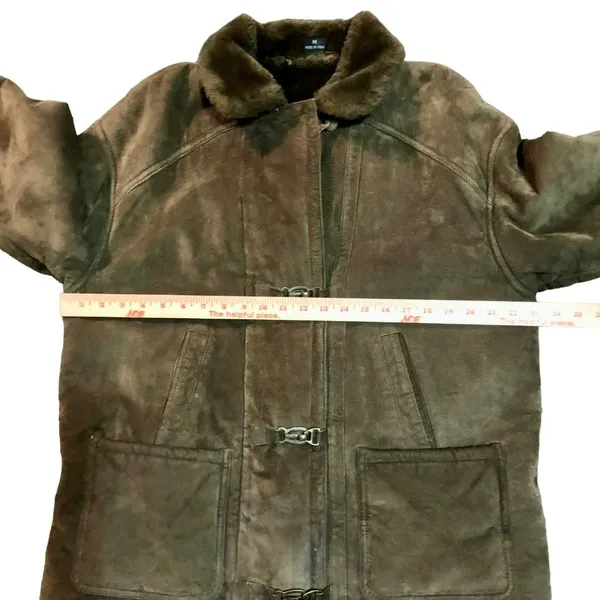 Gallery Leather Coat Womens M Used Brown Faux Fur Lining and Collar - Image 7