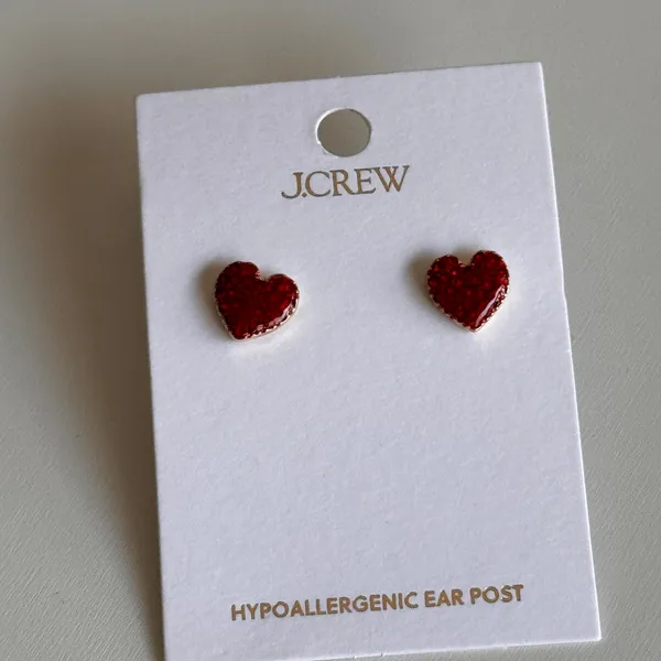 J.Crew Women's Red Mini Heart Fashion Statement Silvertone Earrings NWT - Image 4