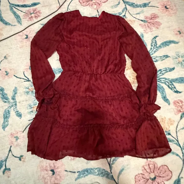 Altar'd‎ State Mini Dress Burgundy Red Medium Swiss Dot Boho Holiday Party - Image 3