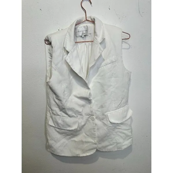 ENDLESS ROSE White Linen Blend Oversized Sleeveless Vest Blazer Size Small - Image 3