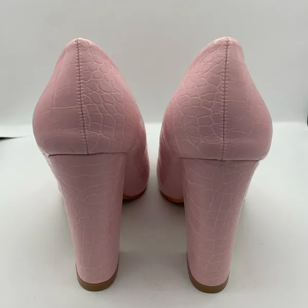 Women’s crocodile embossed chunky heeled pink court pumps Size 38/7.5US - Image 7