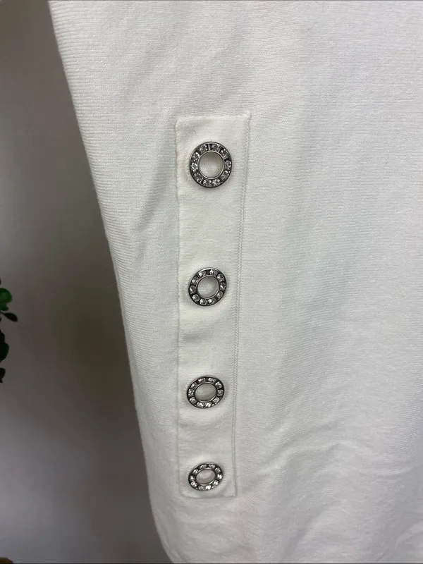 INC White Long Sleeve Knit Sequins Grommet Trim Tunic Top M - Image 4
