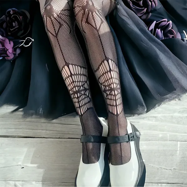 Black Spider Pattern Pantyhose, Gothic‎ Sexy Fishnet Pantyhose One Size - Image 5