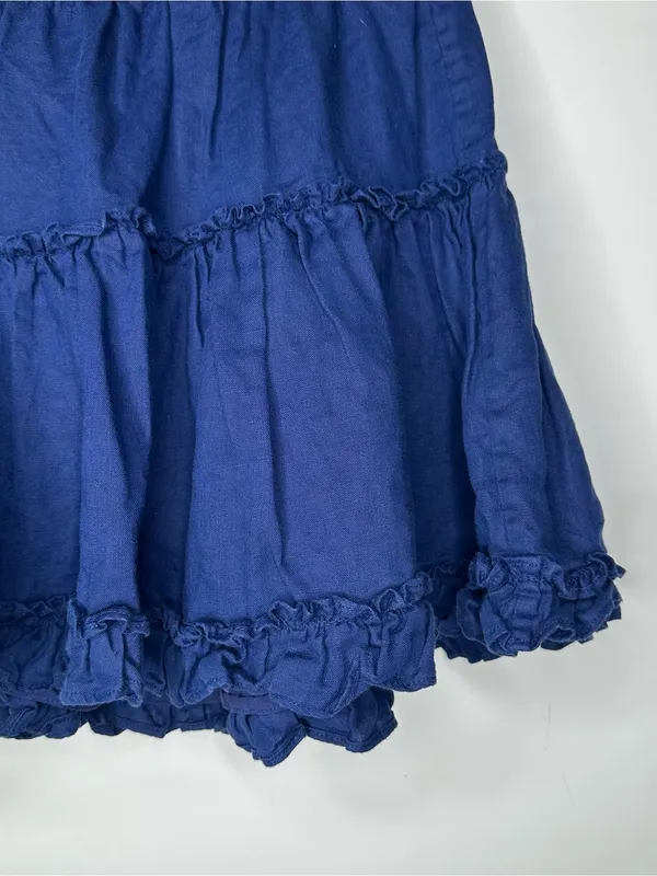 Hill House Paz Ruffle Linen Mini Skirt Size S Navy Blue - Image 3