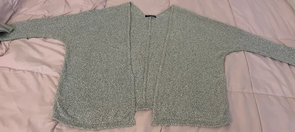 Gray Open Front Cotton Blend Speckled Cardigan Sweater, one size - Image 12